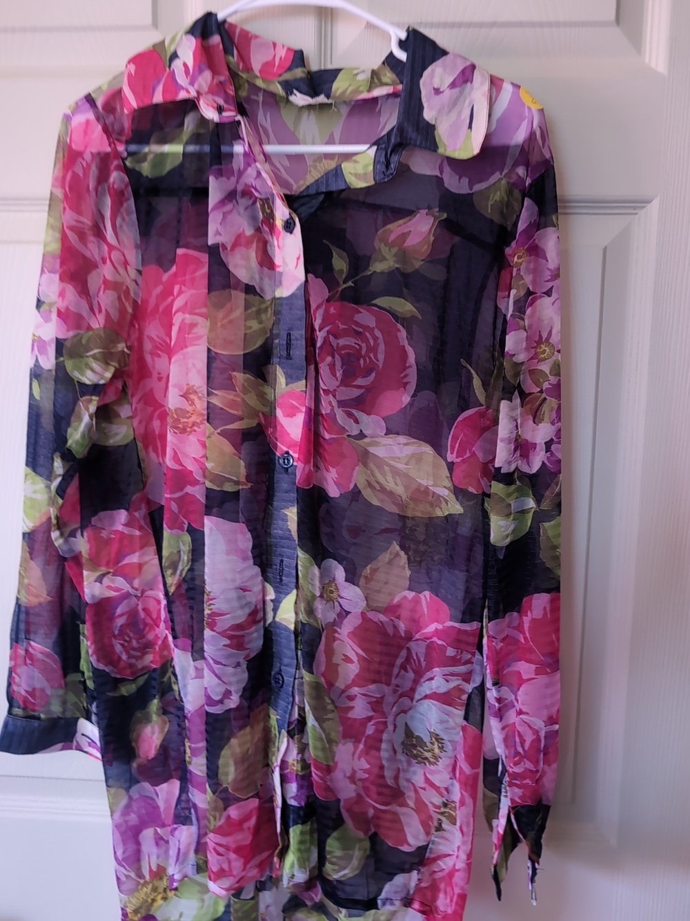 Sheer Floral Button-Front Swim Coverup - Pink Floral